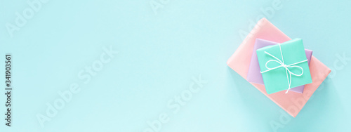 Pastel colored gift boxes.