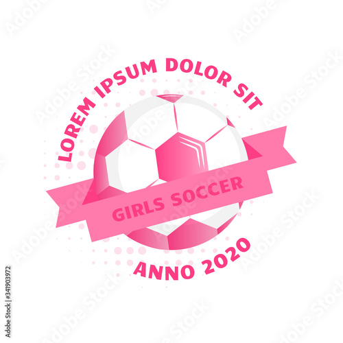 Womens and girls soccer football logo design with ball. Simple vector soccer label or emblem in pink colors. Girls soccer team.