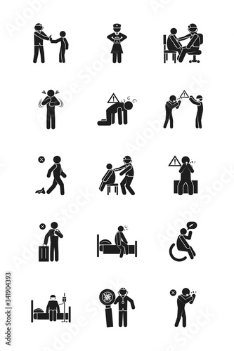 pictogram people and coronavirus and health icon set, silhouette style