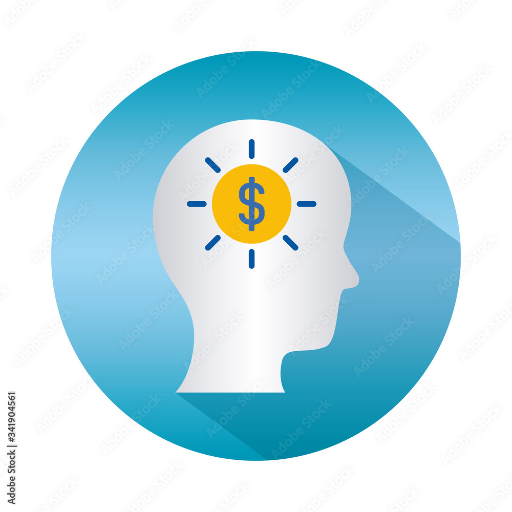 mental health concept, head with money symbol icon over white background, block gradient style mental health concept, head with money symbol icon over white background, block gradient style