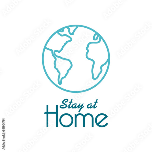 Stay home concept  Lettering typography and earth planet icon  colorful design