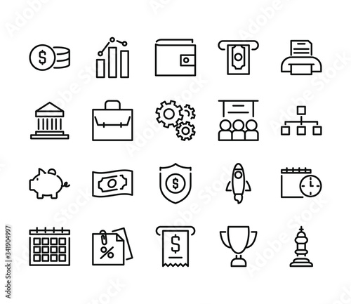gear wheels, economy and finance icon set, line style
