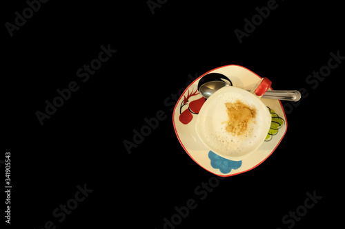 coffee on black background ,black table ,coffee time
