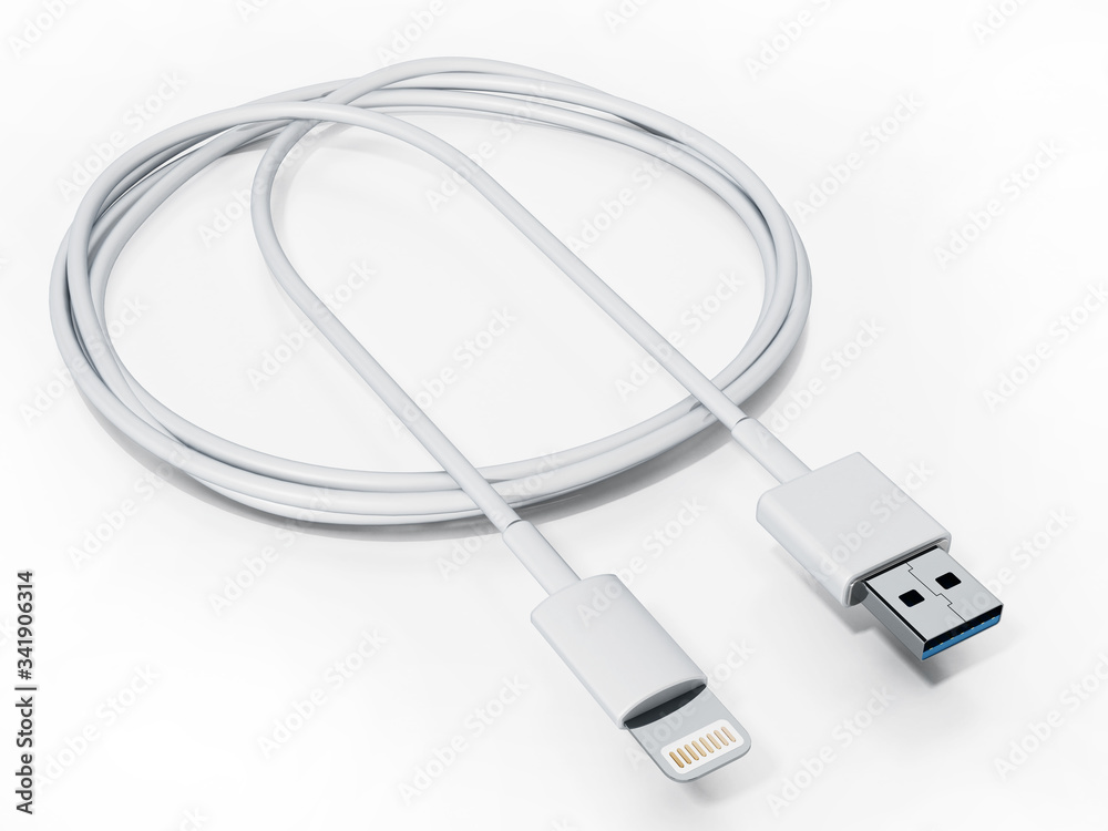 Smartphone charge and data cable isolated on white background. 3D illustration Smartphone charge and data cable isolated on white background. 3D illustration