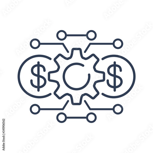 Business processor. Effective profitable electronic financial technology. Vector linear icon isolated on white background.