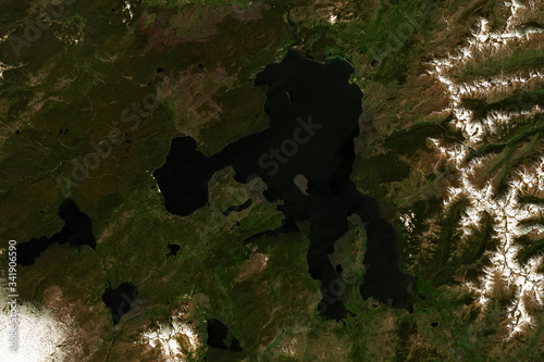 High resolution satellite image of Yellostone Lake in Yellowstone National Park, USA - contains modified Copernicus Sentinel Data (2018)