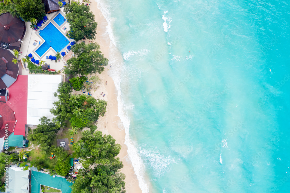 Seychelles beach Mahe island luxury vacation sea ocean drone view aerial photo
