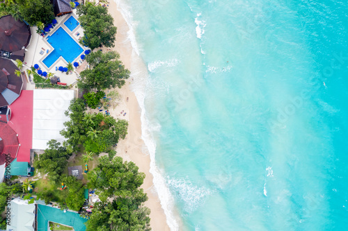 Seychelles beach Mahe island luxury vacation sea ocean drone view aerial photo