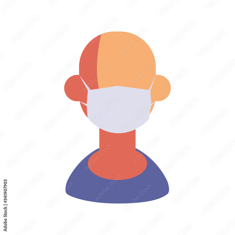 man with medical mask on white background