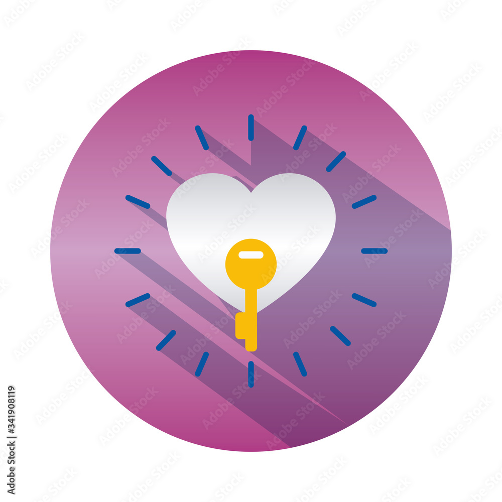 heart with key icon over white background, half color half line style heart with key icon over white background, half color half line style