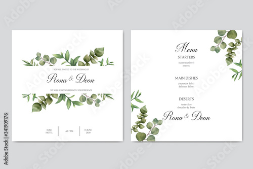 Elegant minimalistic floral wedding invitation template