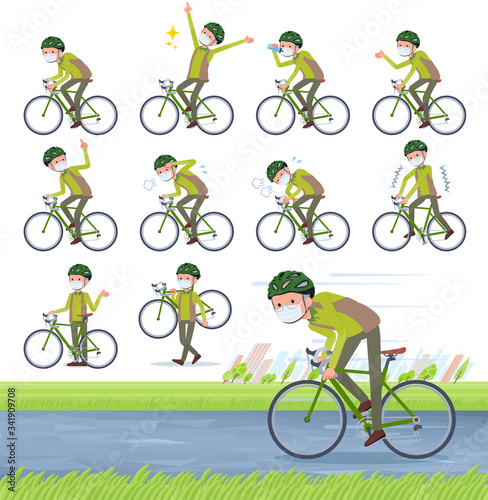 flat type mask Green vest old man_road bike