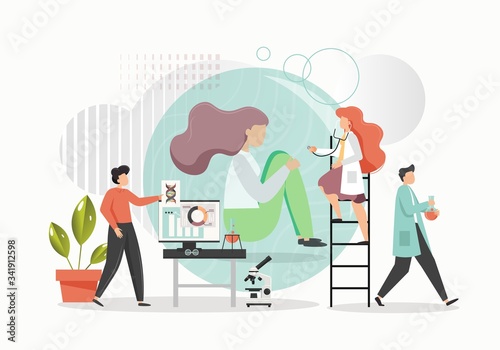 Scientific research, vector flat style design illustration