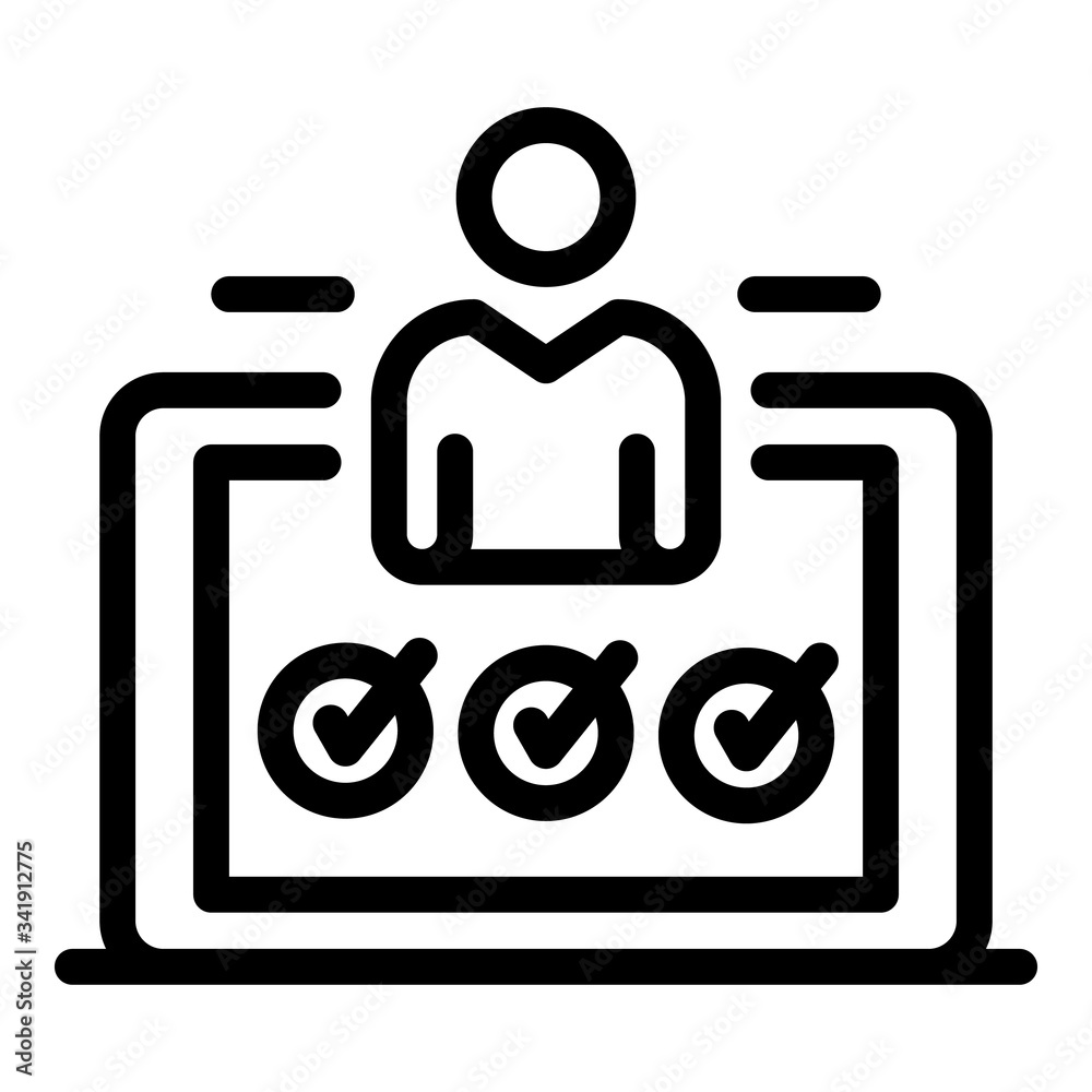 Recruiter check mark icon. Outline recruiter check mark vector icon for web design isolated on white background Recruiter check mark icon. Outline recruiter check mark vector icon for web design isolated on white background
