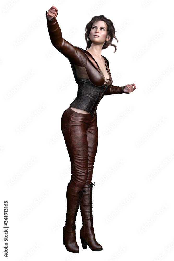 Medieval Fantasy Warrior Woman on isolated white background, 3D illustration, 3D Rendering Medieval Fantasy Warrior Woman on isolated white background, 3D illustration, 3D Rendering