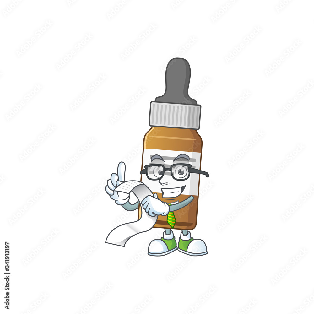 Mascot cartoon concept of liquid bottle with menu list