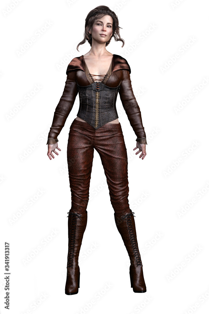 Medieval Fantasy Warrior Woman on isolated white background, 3D illustration, 3D Rendering Medieval Fantasy Warrior Woman on isolated white background, 3D illustration, 3D Rendering