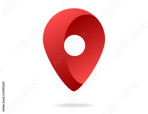 Realistic red pin tag icon. Gradient map pinner or pointer in 3D. Pointer sign or marker of location and position. Isolated geo pin. Vector EPS 10 photo