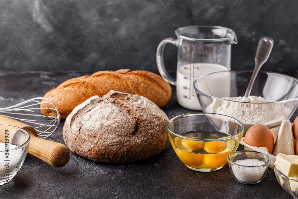Bakery products -flour, eggs, milk. Bakery products -flour, eggs, milk.