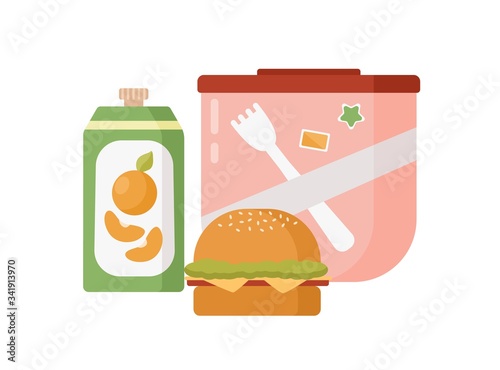 Cartoon colorful storage box with school lunch vector flat illustration