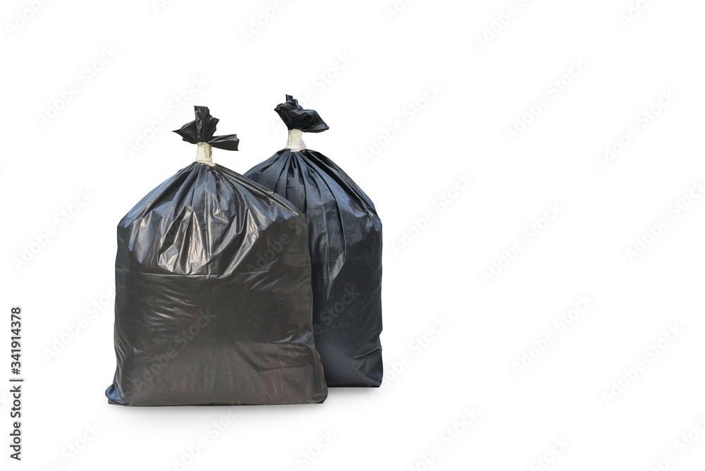 Garbage bag have waste in side black gar barge isolated on white with copy space and clipping paths. Garbage bag have waste in side black gar barge isolated on white with copy space and clipping paths.