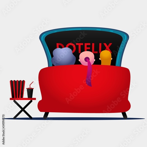 Illustration of family time, tell the story of one family (father, mother, children) spending time together, playing and learning.