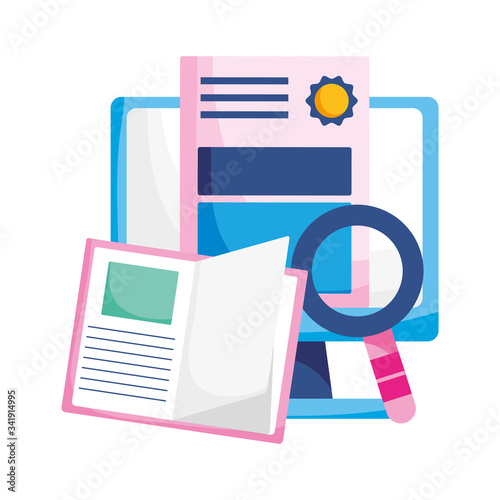 Isolated ebook diplom lupe and computer vector design