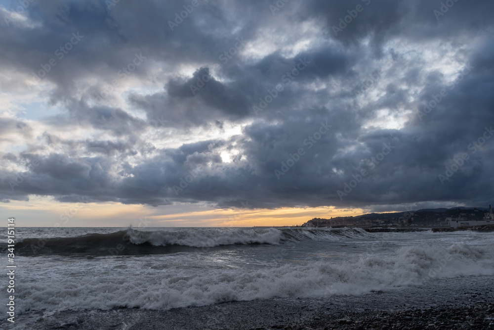 Clouds over the Ligurian sea in wintertime, Imperia, Liguria, Italy