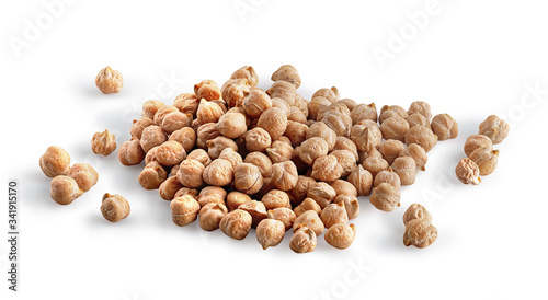 Heap of chickpeas on white background