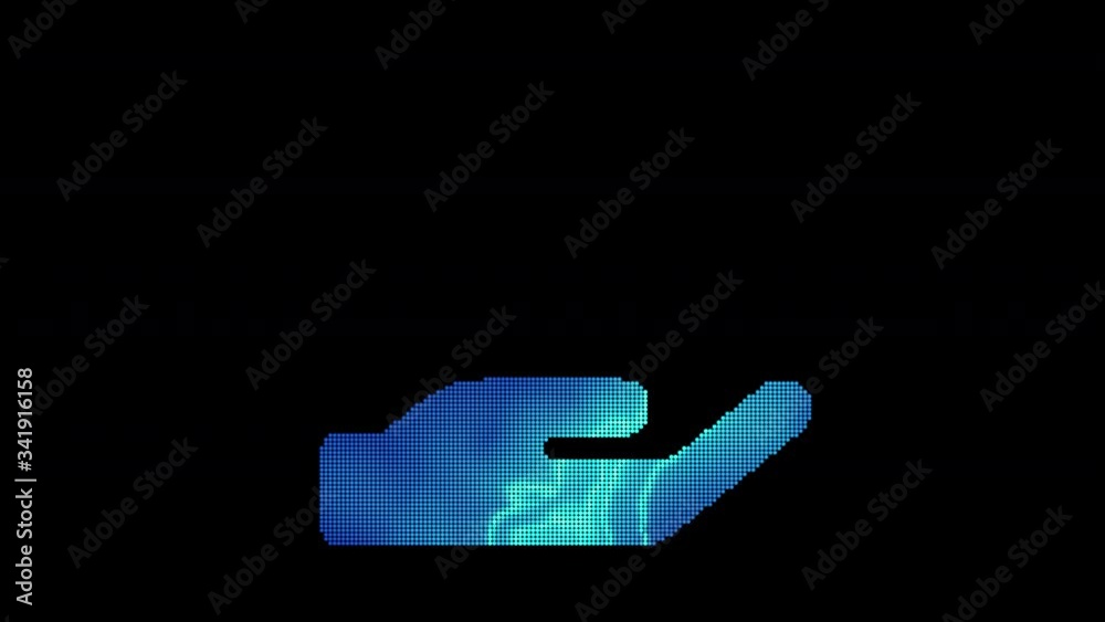 The symbol hand holding is assembled from small balls. Then it shimmers with blue. It crumbles and disappears. In - Out loop. Alpha channel The symbol hand holding is assembled from small balls. Then it shimmers with blue. It crumbles and disappears. In - Out loop. Alpha channel