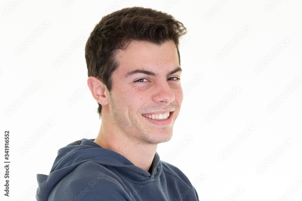 Portrait of guy handsome smiling young man isolated on white background Portrait of guy handsome smiling young man isolated on white background