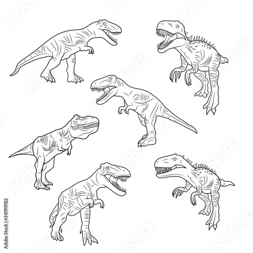 Vector illustration of dinosaur cartoon drawing with line-art on white background  