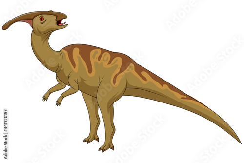 Cute cartoon dinosaur parasaurolophus character illustration © ajibon