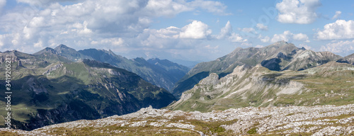 panorama of the Austrian alps in summer. a touch of snow but beautiful views.
