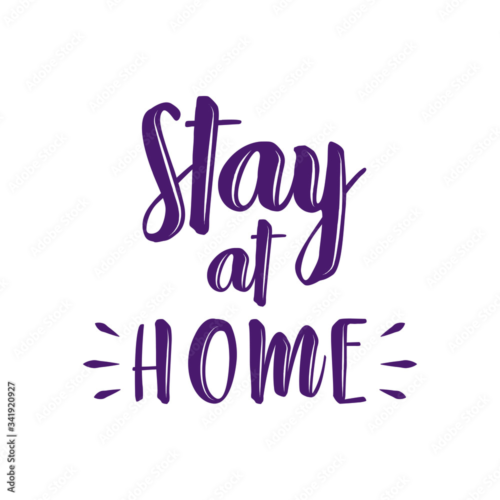 Stay home concept, purple Lettering typography, colorful design
