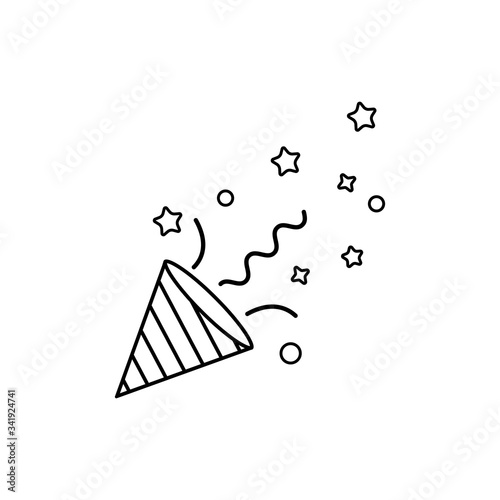 Confetti popper line icon on isolated white background. EPS 10 vector.