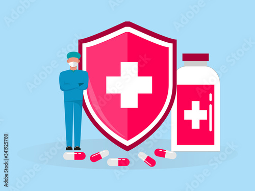 Vector icon of the immune system. immune system. Protection of health bacterial viruses. Prevention of human germs medically.