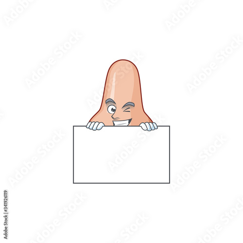 Sneaky nose cartoon character style hiding behind a board