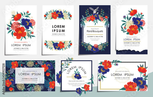 Vector illustration set of floral card set for wedding, anniversary, birthday parties. Design for icons, web design, print project for banner, poster, invitation, brochure and scrapbook. 