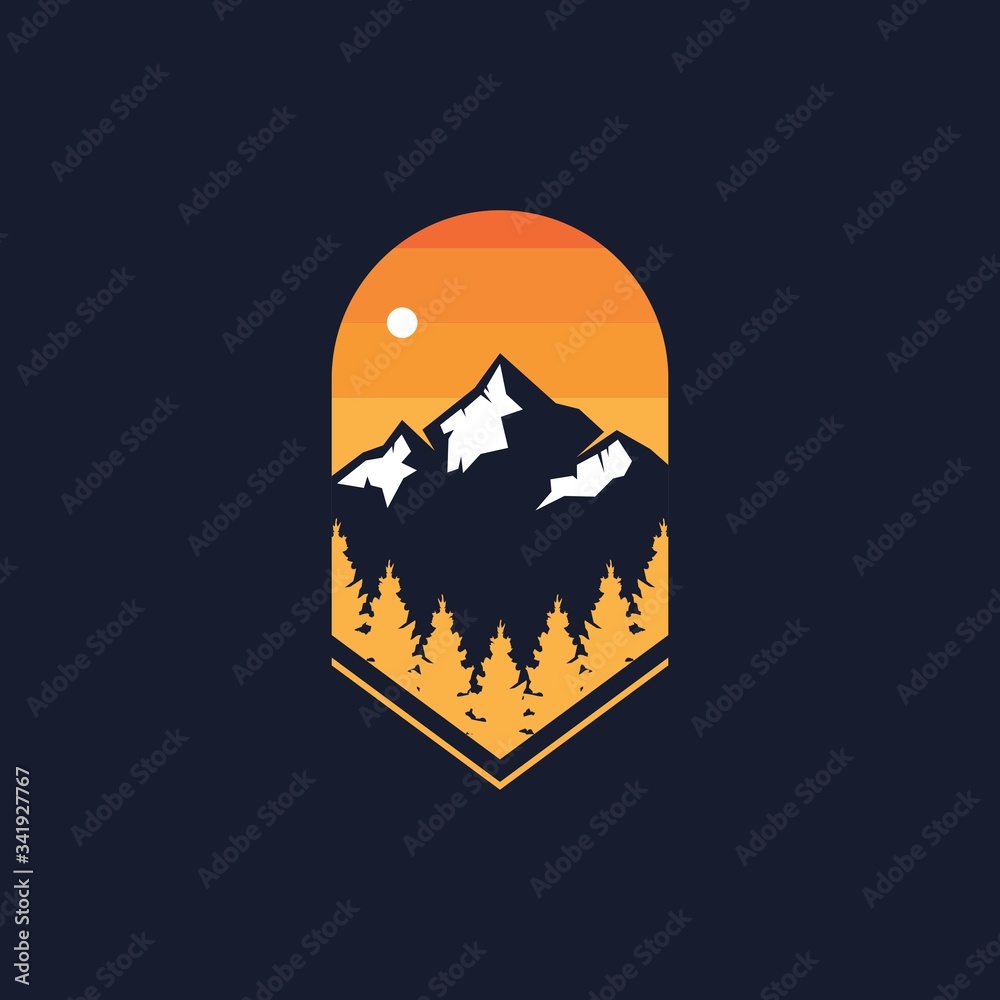 Nature forest & mountain badge logo design vector illustration