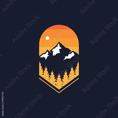 Nature forest & mountain badge logo design vector illustration