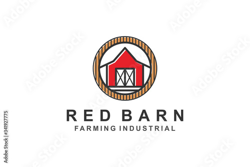 Ren barn house logo design, warehouse illustration.