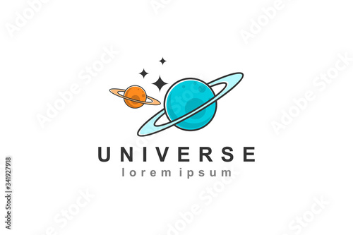 Universe saturn planet logo icon symbol galaxy with stars element.