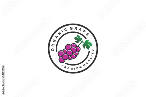 Organic grape fruit farm field label logo design vintage classic rounded shape.