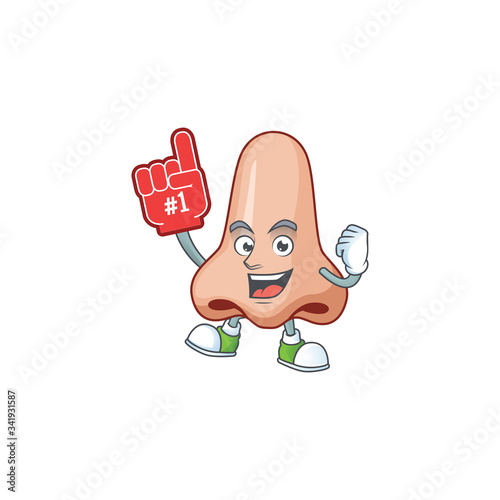 Cartoon character concept of nose holding red foam finger