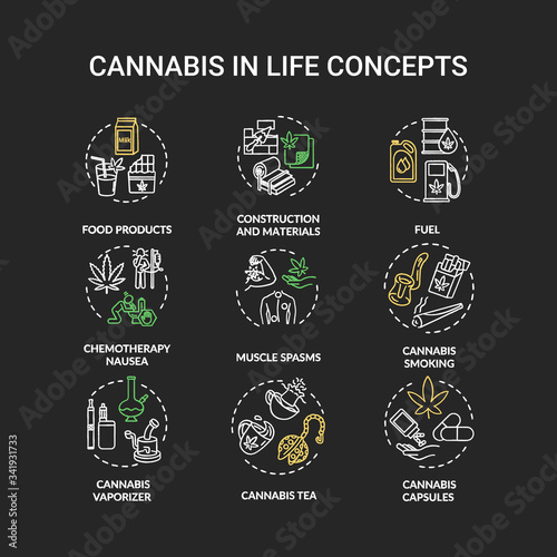 Cannabis chalk RGB color concept icons set