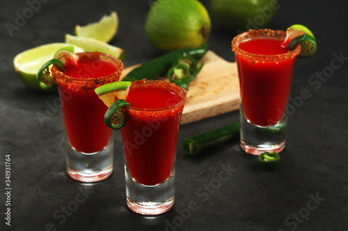 Shots with sangrita - traditional Mexican cocktail