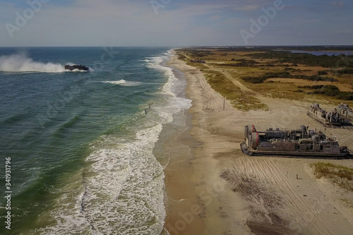 hovercrafts on the beach during the Amphibious Bold Alligator Exercise organized by the US Navy and the Marine Corps photo