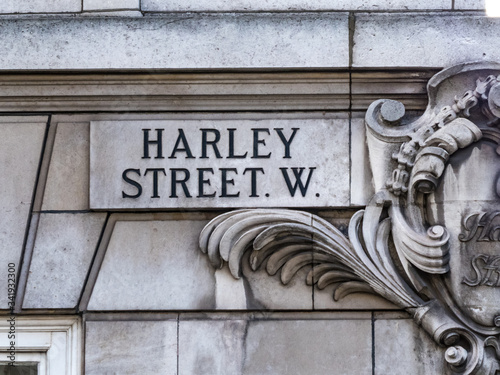 Harley Street, City Of Westminster street sign- a landmark London street notable for its historic and current medical practitioners