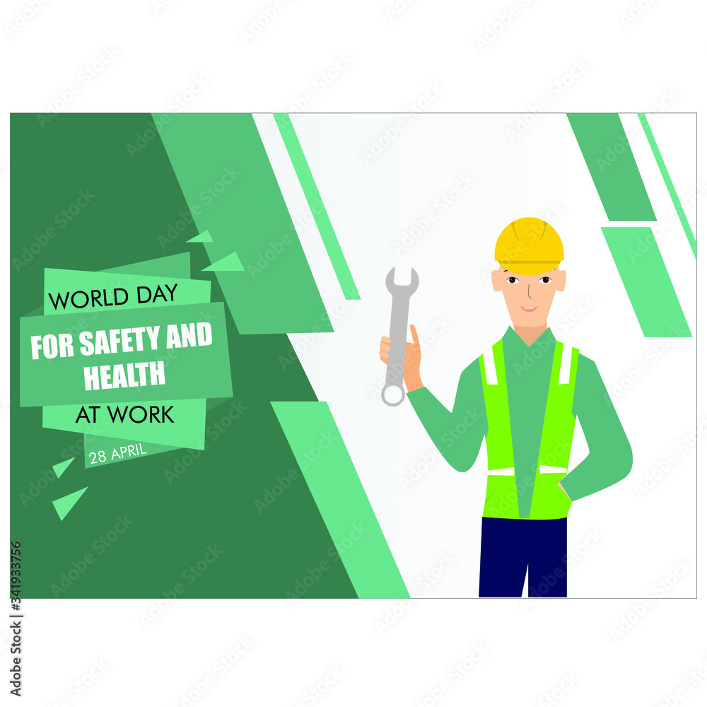Vector concept of the World Day for Safety and Health at Work with humans wearing helmets Vector concept of the World Day for Safety and Health at Work with humans wearing helmets